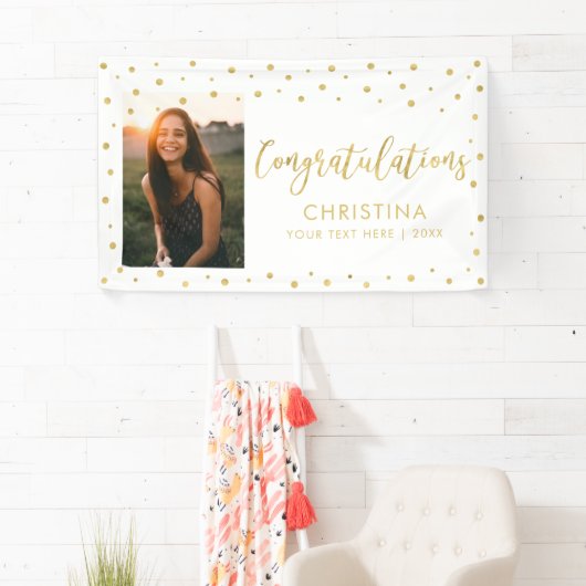 金ゴールドと白 |卒業祝いの写真 横断幕 (インサイチュ)