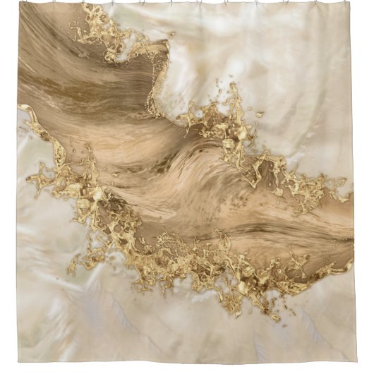 金ゴールドと真珠 – （ばちゃばちゃ）跳ねると流れ シャワーカーテン (正面)