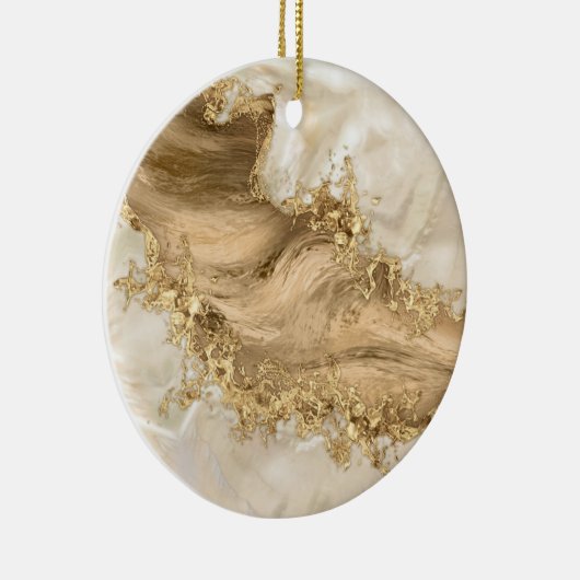 金ゴールドと真珠 – (ばちゃばちゃ)跳ねると流れ セラミックオーナメント (右)