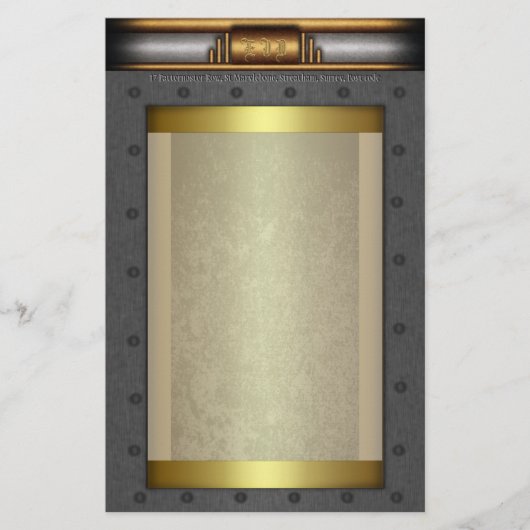 金ゴールドと真鍮のスチームパンク鋼リベット枠 便箋 (正面)