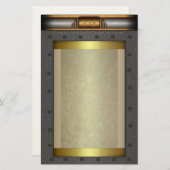 金ゴールドと真鍮のスチームパンク鋼リベット枠 便箋 (正面/裏面)