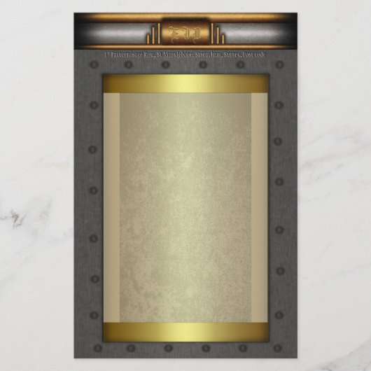 金ゴールドと真鍮のスチームパンク鋼リベット枠 便箋 (正面)