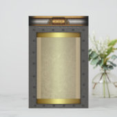 金ゴールドと真鍮のスチームパンク鋼リベット枠 便箋 (スタンド正面)