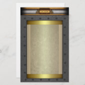 金ゴールドと真鍮のスチームパンク鋼リベット枠 便箋 (正面/裏面)