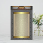 金ゴールドと真鍮のスチームパンク鋼リベット枠 便箋 (スタンド正面)