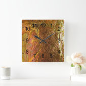 金ゴールドと真鍮メッキしたクラックルパテのテクスチャ スクエア壁時計 (ホーム)