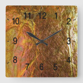 金ゴールドと真鍮メッキしたクラックルパテのテクスチャ スクエア壁時計 (正面)