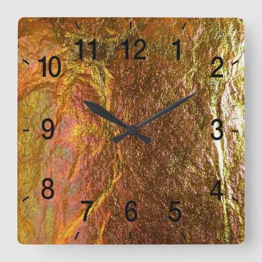 金ゴールドと真鍮メッキしたクラックルパテのテクスチャ スクエア壁時計 (正面)