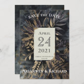 金ゴールドと石板のグレ救ーの日付 招待状 (正面/裏面)