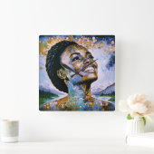 「金ゴールドと空の調和」 スクエア壁時計 (ホーム)