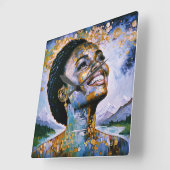 「金ゴールドと空の調和」 スクエア壁時計 (傾斜)