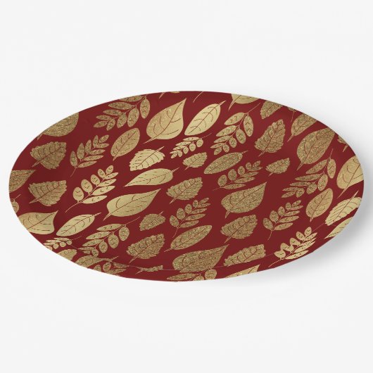 金ゴールドと紅葉模様 ペーパープレート (アングル)