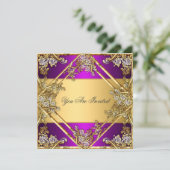 金ゴールドと紫の任意のパーティの招待状金ゴールド紫 招待状 (スタンド正面)