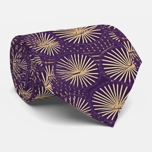 金ゴールドと紫の千代紙の花火模様 ネクタイ (ロール)