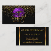 金ゴールドと紫の唇を持つメイクアーティスト紙吹雪 名刺 (正面/裏面)
