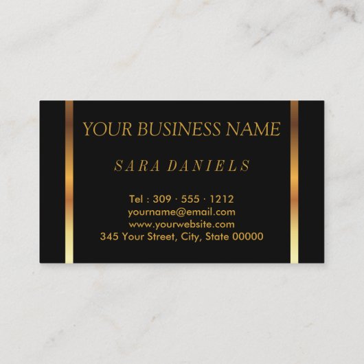 金ゴールドと紫の唇を持つメイクアーティスト紙吹雪 名刺 (裏面)