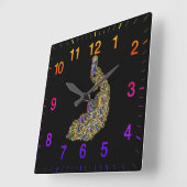 金ゴールドと紫の孔雀が明るく輝く スクエア壁時計 (傾斜)