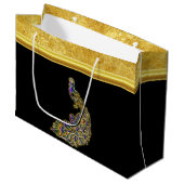 金ゴールドと紫の孔雀金ゴールド箔と黒 ラージペーパーバッグ (正面アングル)