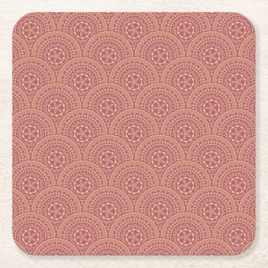 金ゴールドと紫の曼荼羅波紋 スクエアペーパーコースター (正面)