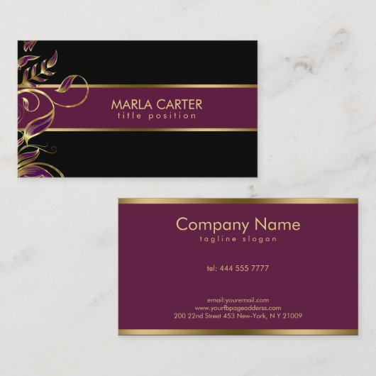 金ゴールドと紫の渦巻き 名刺 (正面/裏面)