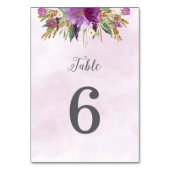 金ゴールドと紫の花結婚のテーブル番号カード テーブルナンバー (正面)
