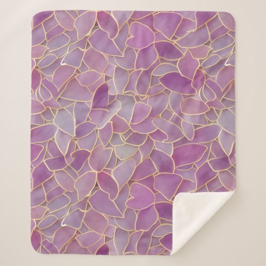 金ゴールドと紫の葉柄 シェルパブランケット (正面)