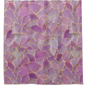 金ゴールドと紫の葉柄 シャワーカーテン (正面)