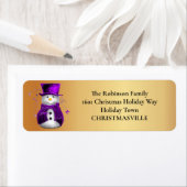 金ゴールドと紫の雪だるまエレガンス:クリスマス ラベル (インサイチュ)