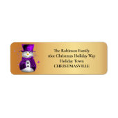 金ゴールドと紫の雪だるまエレガンス:クリスマス ラベル (正面)