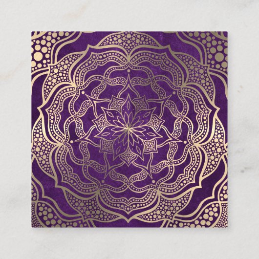金ゴールドと紫の霊気癒し瞑想曼荼羅 スクエア名刺 (裏面)
