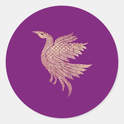 金ゴールドと紫の鳥ストッキングのスタッファー ラウンドシール (正面)