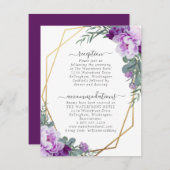 金ゴールドと紫エレガントフローラ結婚詳細 エンクロージャーカード (正面/裏面)