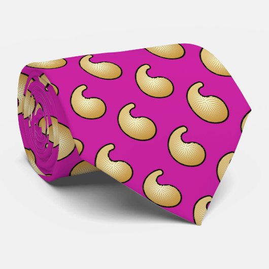 金ゴールドと紫王室のペイズリー ネクタイ (ロール)