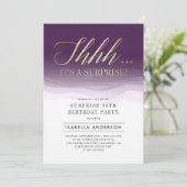 金ゴールドと紫王室の水色サプライズ誕生日 招待状 (スタンド正面)