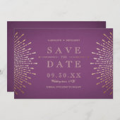 金ゴールドと紫色のデコのヴィンテージの結婚式は日付を保存 セーブザデート (正面/裏面)