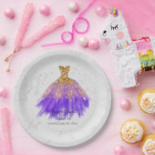 金ゴールドと紫色のドレスグリッターsweet sixteen ペーパープレート (パーティー)