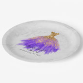 金ゴールドと紫色のドレスグリッターsweet sixteen ペーパープレート (アングル)