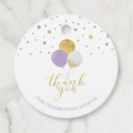 金ゴールドと紫色のバルーン |パーティーありがとうメッセージカード フェイバータグ
