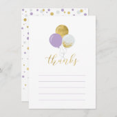 金ゴールドと紫色のバルーン |パーティー感謝状 サンキューカード (正面/裏面)