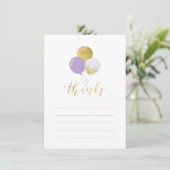 金ゴールドと紫色のバルーン |パーティー感謝状 サンキューカード (スタンド正面)