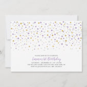 金ゴールドと紫色のバルーン |女の子の最初の誕生日パーティー 招待状 (裏面)