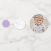 金ゴールドと紫 |バルーン女の子1st誕生日パーティー コンフェッティ (正面)