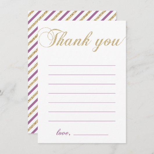 金ゴールドと紫 |女モダンの子パーティーありがとう サンキューカード (正面/裏面)