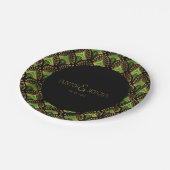 金ゴールドと緑のアールデコパターン ペーパープレート (アングル)