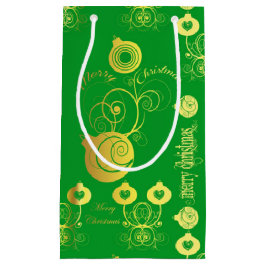 金ゴールドと緑のオーナメント スモールペーパーバッグ