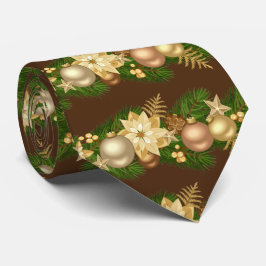 金ゴールドと緑のクリスマスデコレーション ネクタイ