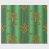 金ゴールドと緑のクリスマス ラッピングペーパー (フラット)