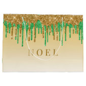 金ゴールドと緑のグリッター乾燥 ラージペーパーバッグ (裏面)