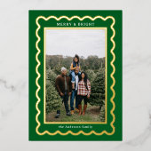 金ゴールドと緑のシンプルホタテのフォトフレーム 箔シーズンカード (正面)