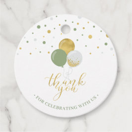 金ゴールドと緑のバルーン |パーティーありがとうメッセージカード フェイバータグ